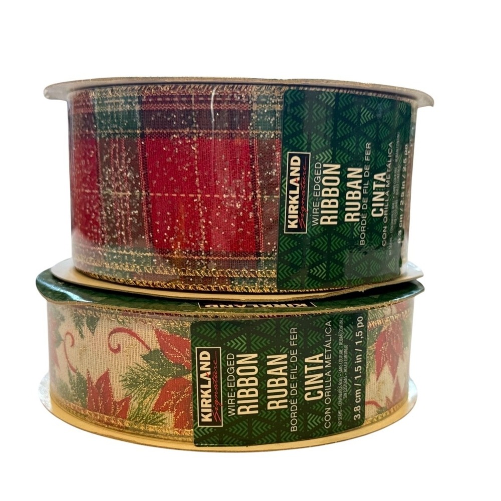Kirkland Signature Wire Edged Ribbon Red holiday decor Lot of 2